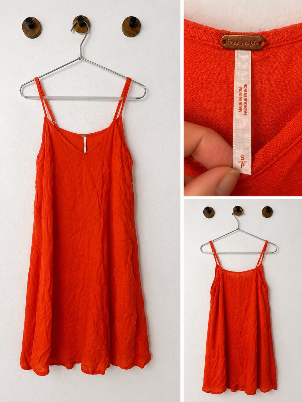 Free People Vibrant Orange Slip Dress with Adjustable Straps